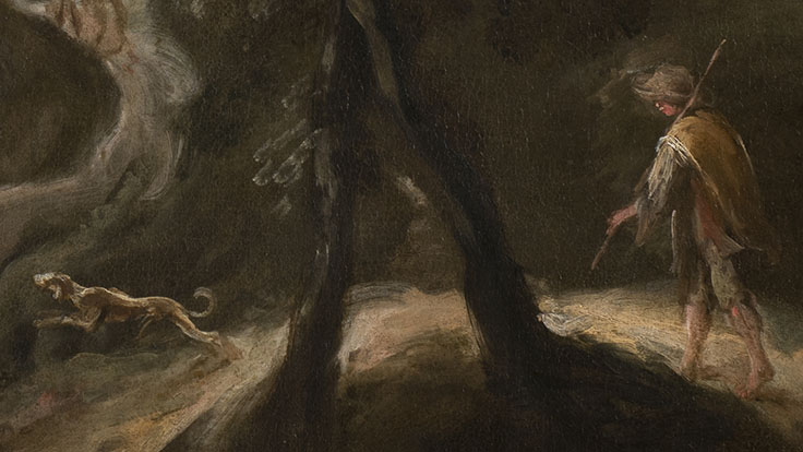 Detail of oil paint passages in Ignacio Yriarte, Landscape with Tobias, 17th century, Allentown Art Museum, K1536.