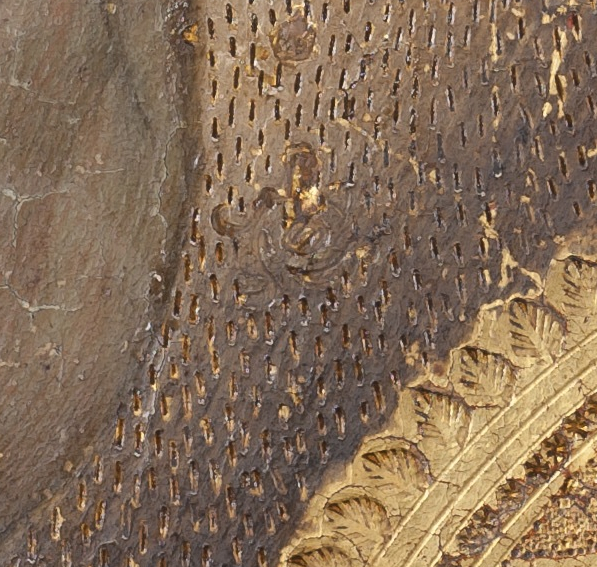 Figure 5: Detail of the misplaced ornament on the garment of the angel above the Madonna.