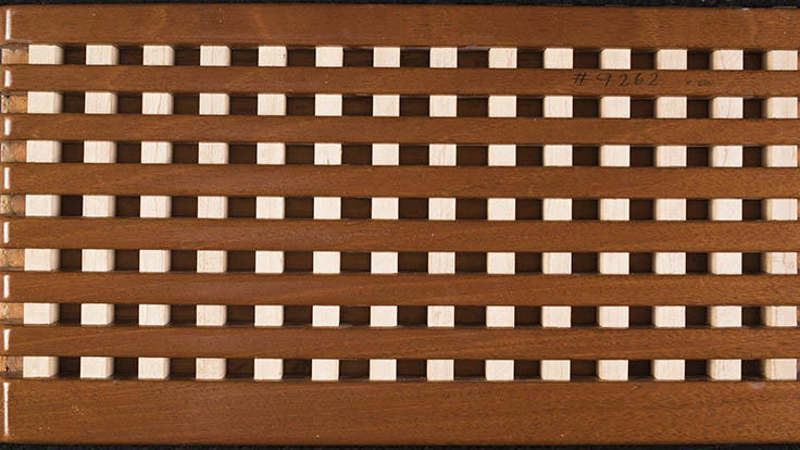 Reverse of a panel showing a typical "Kress" cradle with mahogany battens (horizontal here) and sliding cross members.
