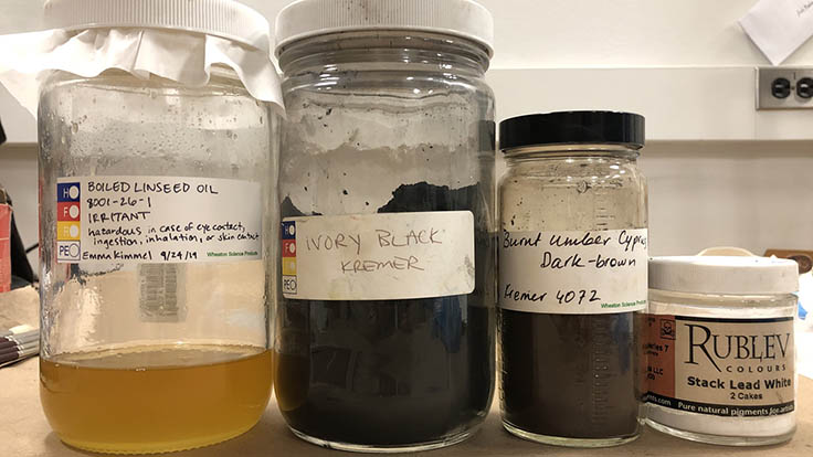 Boiled linseed oil, a binder, and other pigments used for during a reconstruction project.